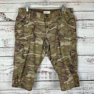 Womens Y2K Old Navy Brown Camo Cargo Capri Pants Street Lo Rise Grunge Cotton 14